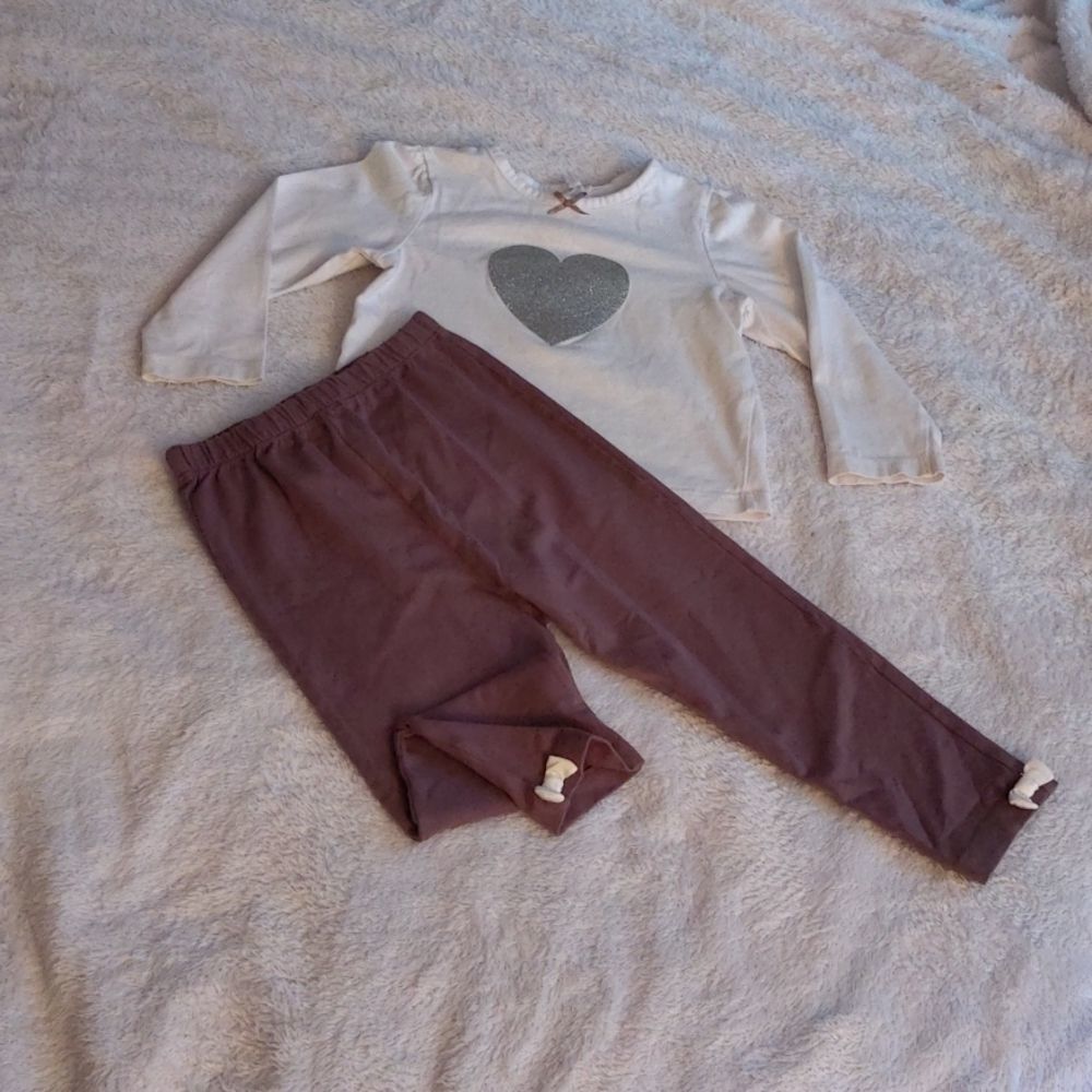 Little Me - Baby Size 24 months - Silver Glitter Heart and Grey Leggings